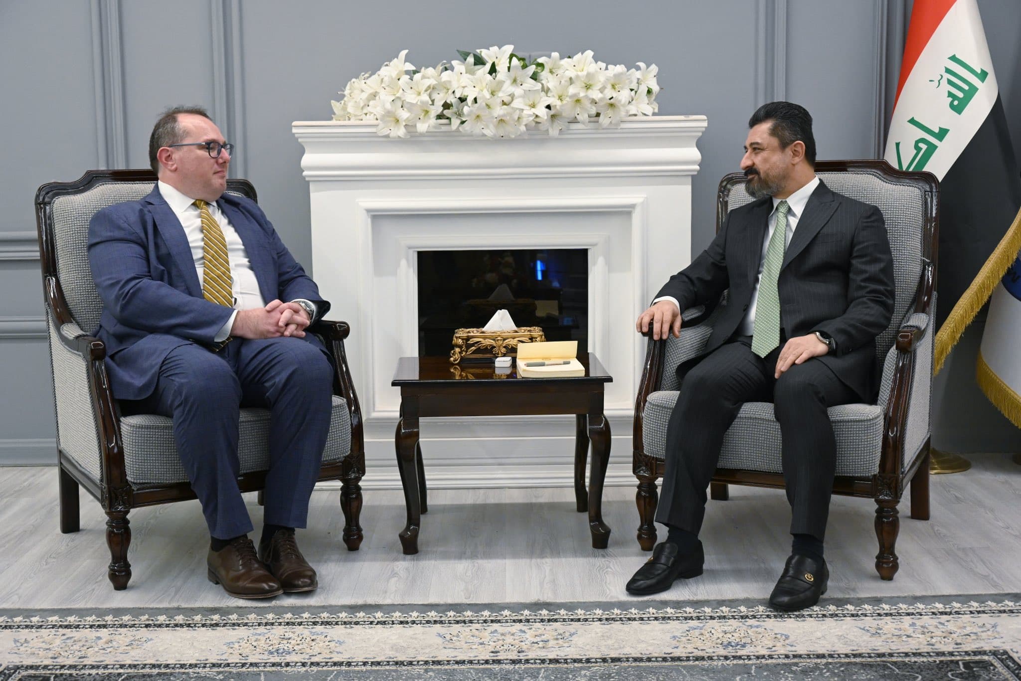 The US Chargé d’Affaires Joshua Harris (left) and the Iraqi Justice Minister Khalid Shwani (right). Photo: Iraqi justice minister/social media