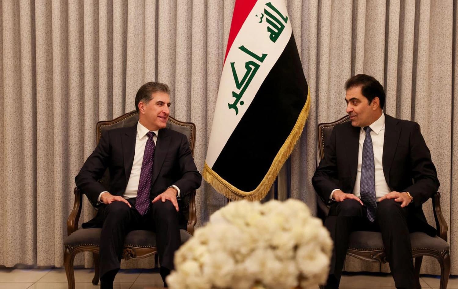 رئيس إقليم كوردستان نيجيرفان بارزاني ومحسن المندلاوي رئيس تحالف الأساس العراقي