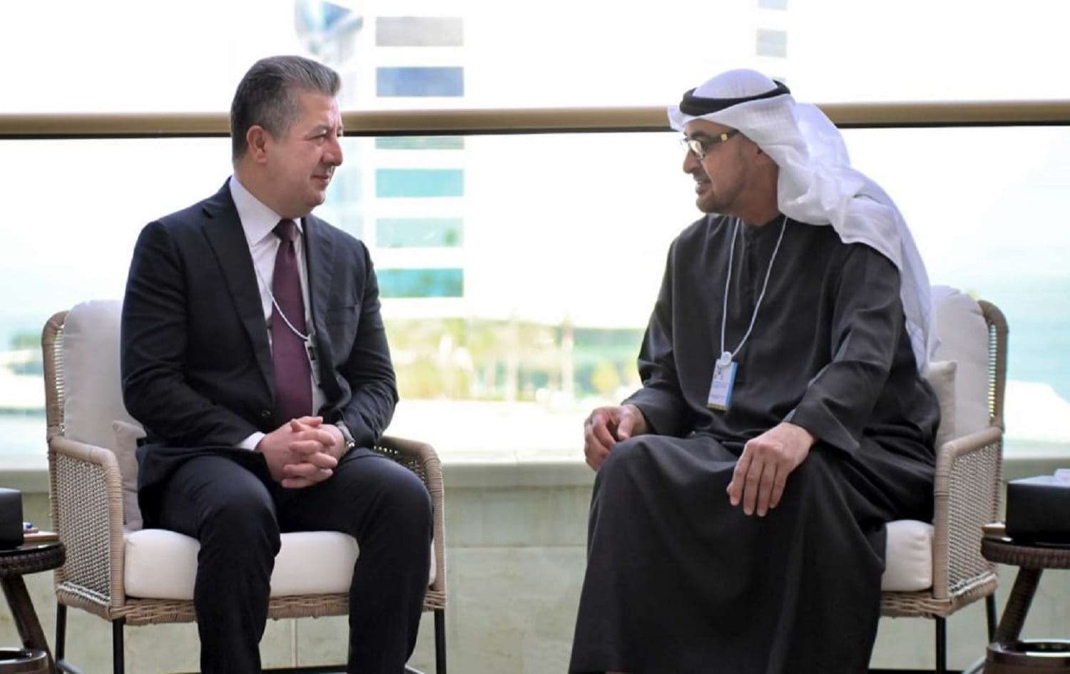 رئيس حكومة إقليم كوردستان مسرور بارزاني ورئيس دولة الإمارات العربية المتحدة محمد بن زايد آل نهيان