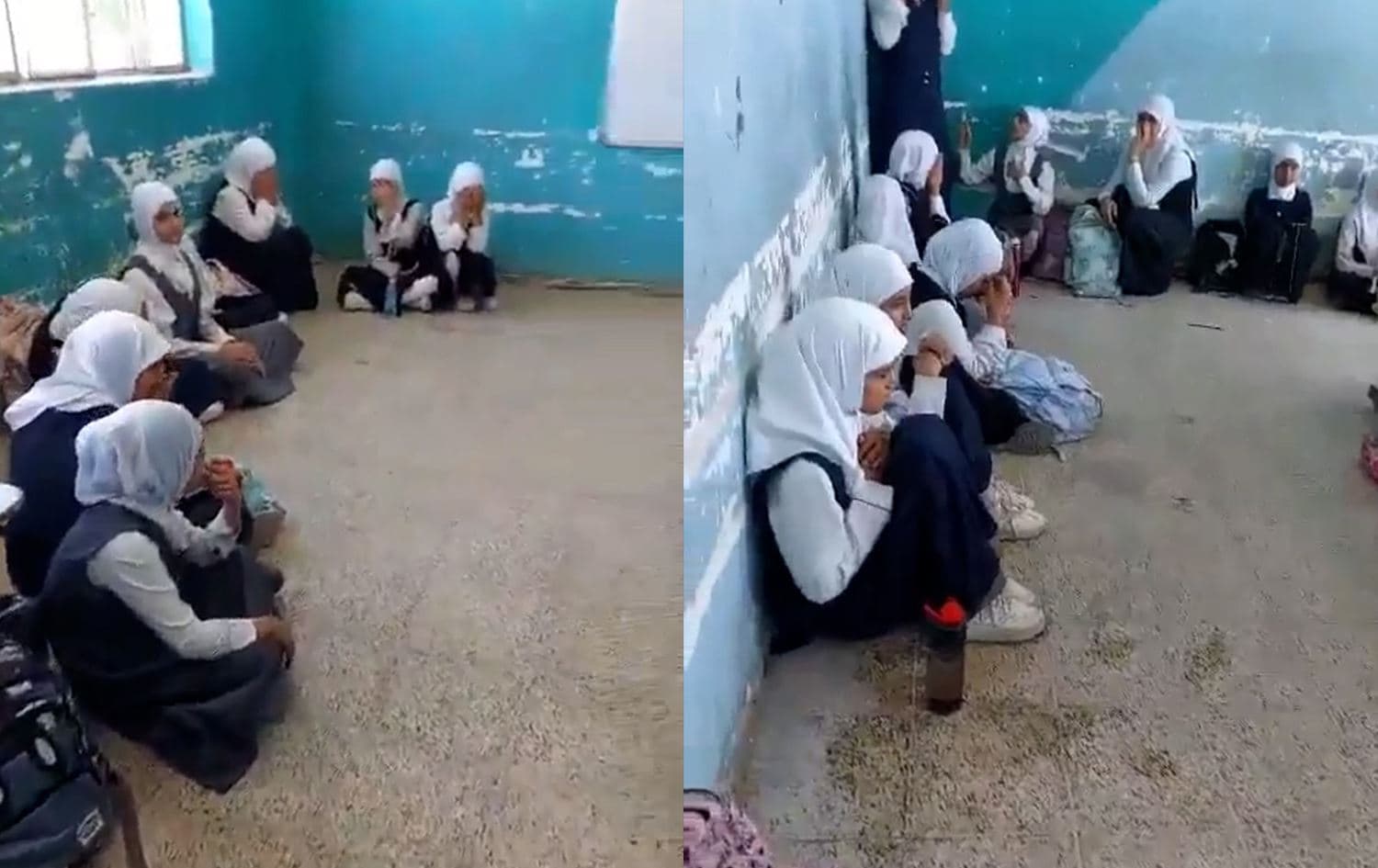 تصوير عدد من طلبة مدرسة في كربلاء وهم يفترشون الأرض