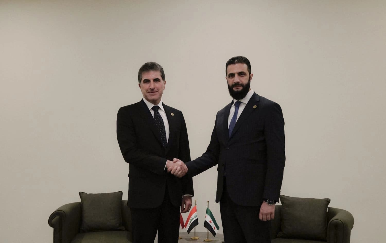 رئيس إقليم كوردستان، نيجيرفان بارزاني، والرئيس السوري أحمد الشرعإقليم كوردستان