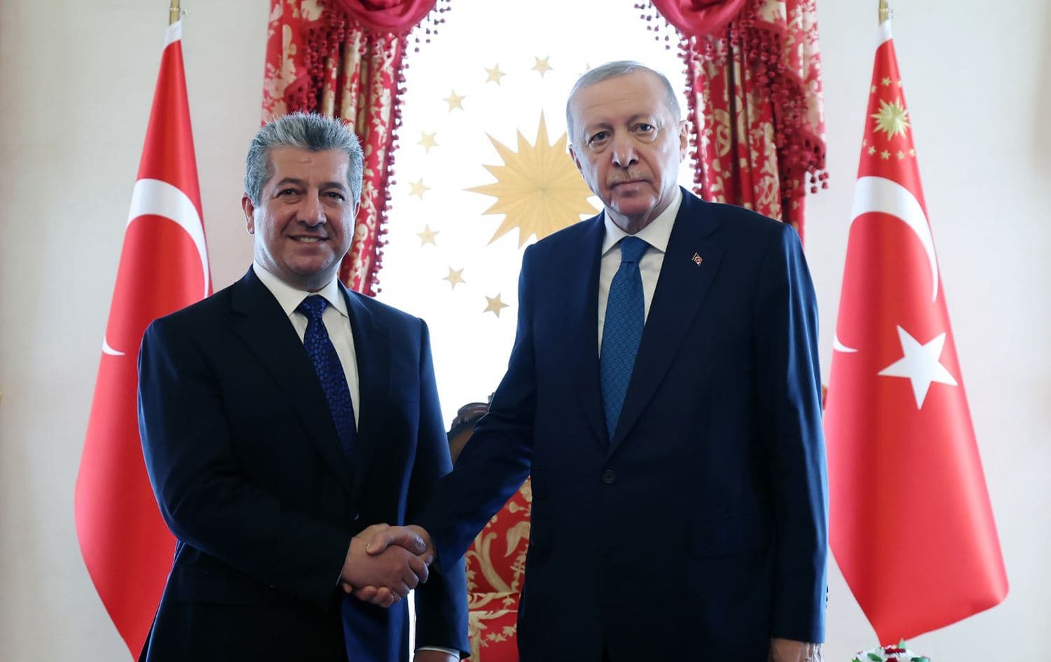 رئيس وزراء إقليم كوردستان، مسرور بارزاني والرئيس التركي، رجب طيب أردوغان