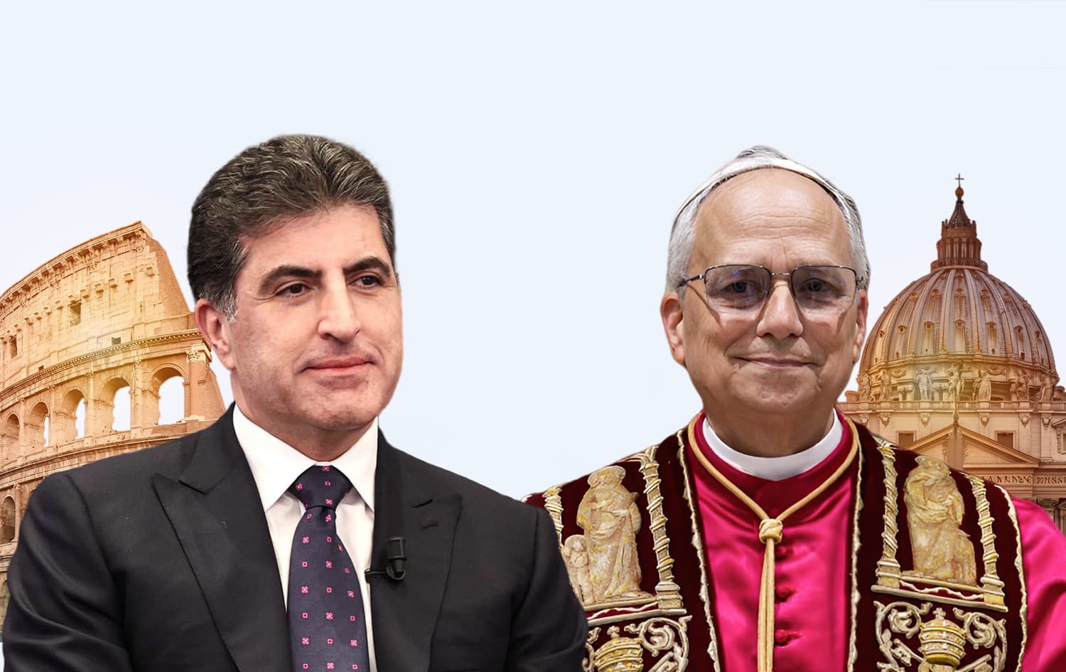 رئيس إقليم كوردستان نيجيرفان بارزاني وبابا الفاتيكان ليو الرابع عشر