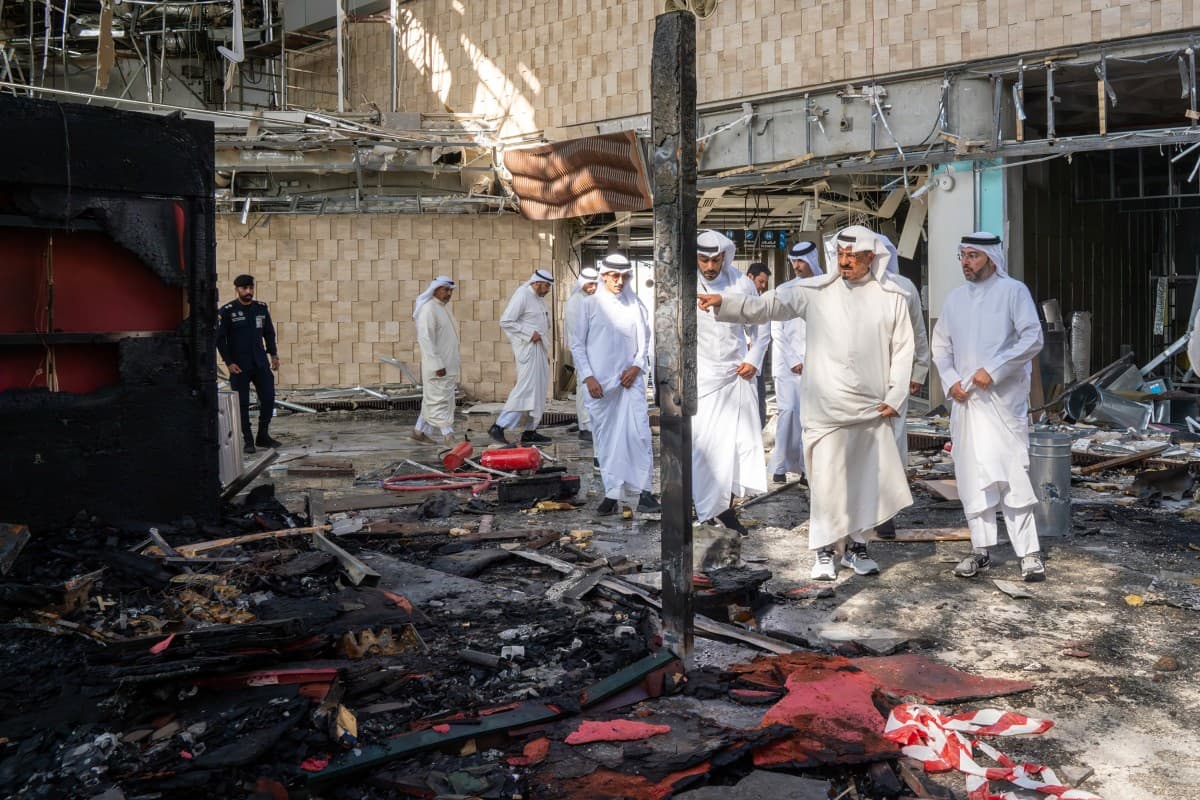 Kuwaiti Prime Minister Sheikh Ahmad al-Abdullah al-Sabah (2R) inspecting the damaged airport after an Iranian attack, in Kuwait City on June 3, 2026. Photo: AFP / KUWAITI NEWS AGENCY (KUNA)