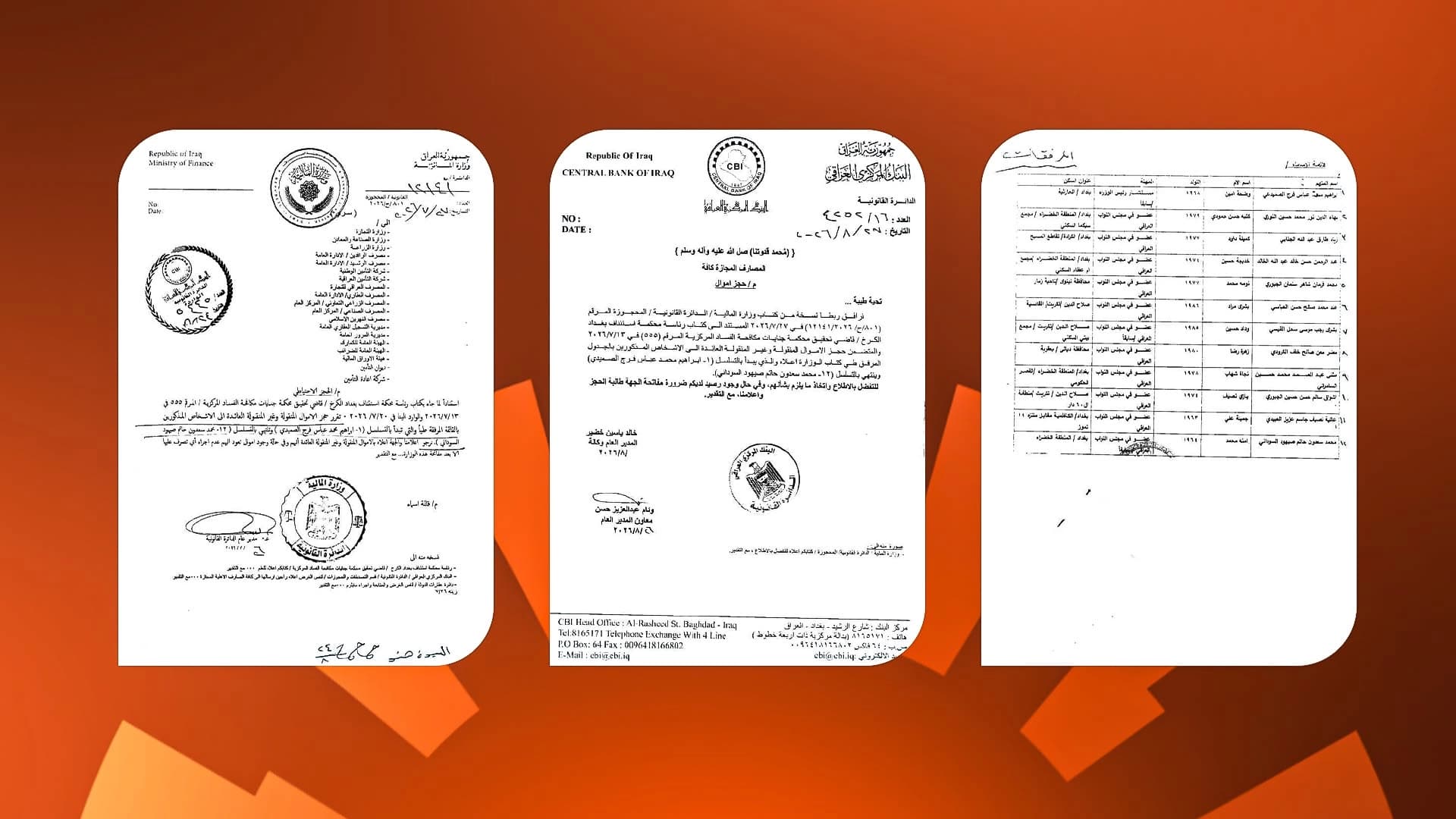 صدور قرار بالحجز على أموال وممتلكات 12 نائباً ومسؤولاً عراقياً