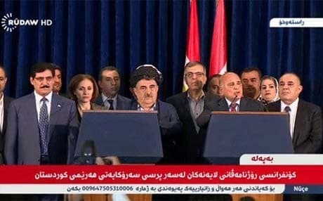 جانب من المؤتمر الذي عقد بعد اجتماع الكتل أمس