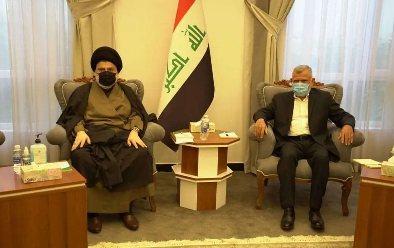رئيس تحالف الفتح هادي العامري وزعيم التيار الصدري مقتدى الصدر