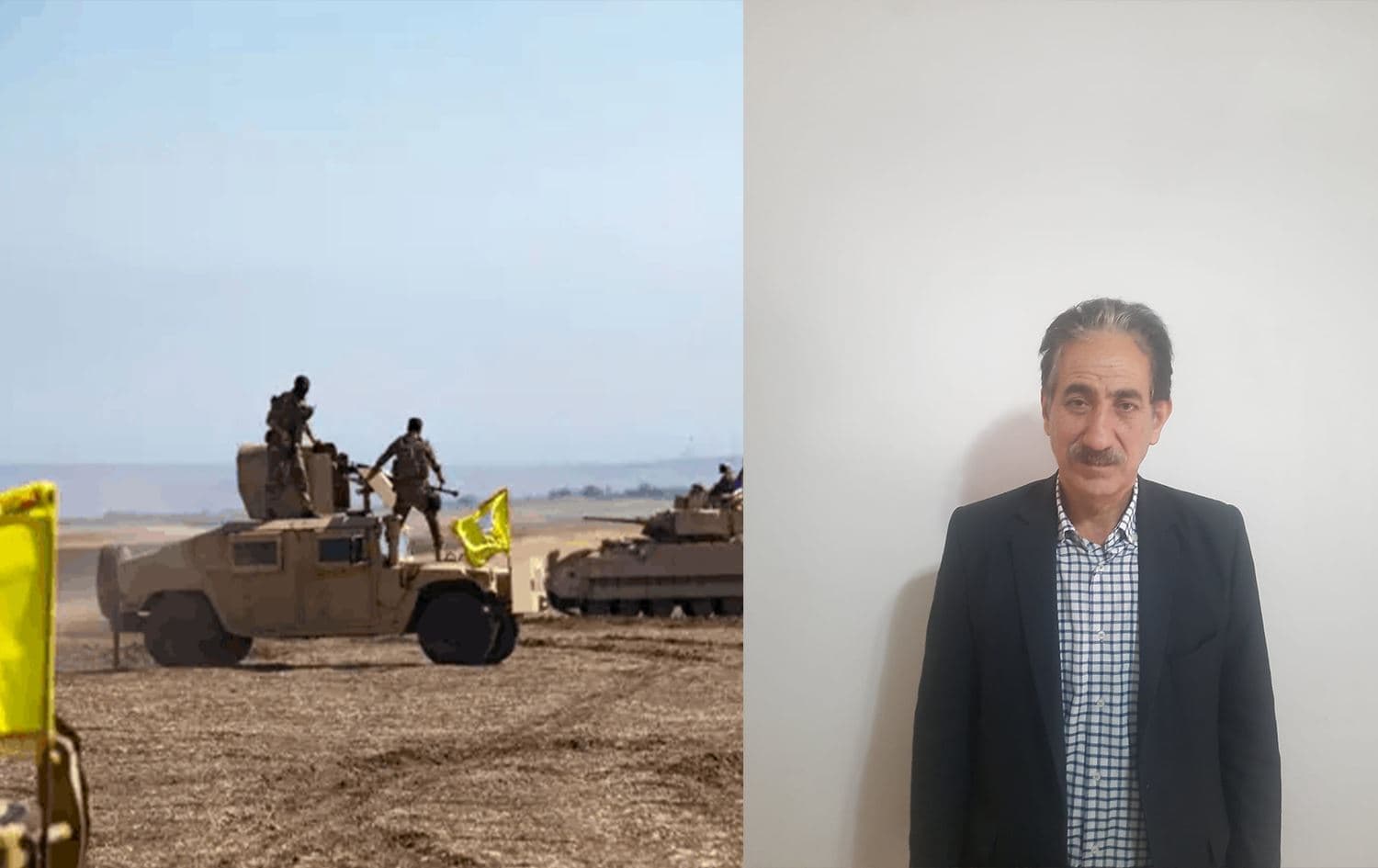 العقيد بالجيش السوري الحر زياد حاج عبيد وأفراد من قوات سوريا الديمقراطية