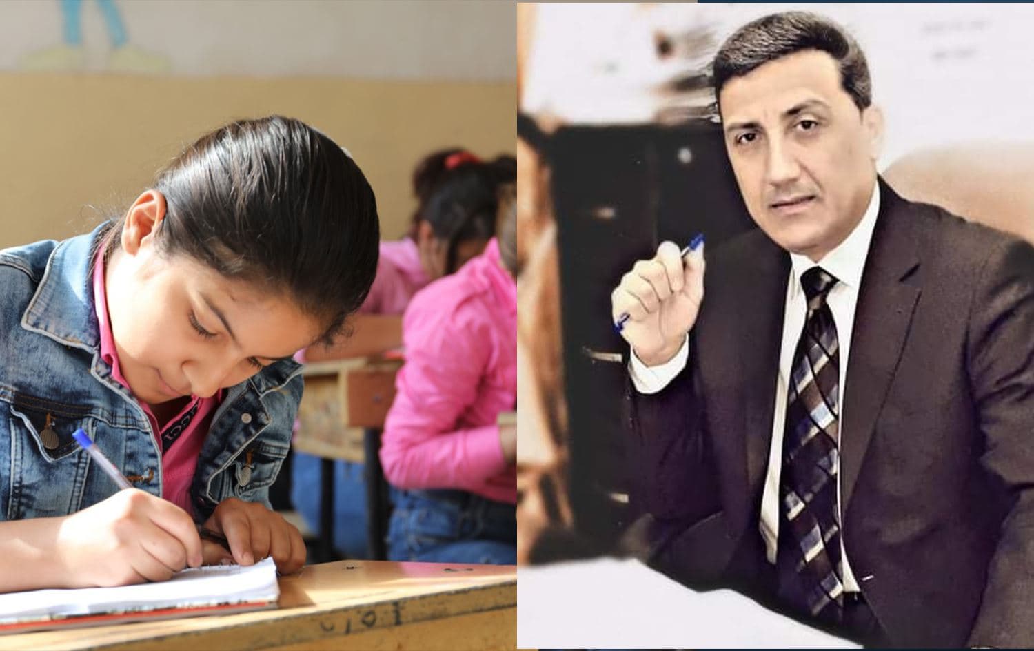 معن الحميدي وطالبات مدرسة في روجافا