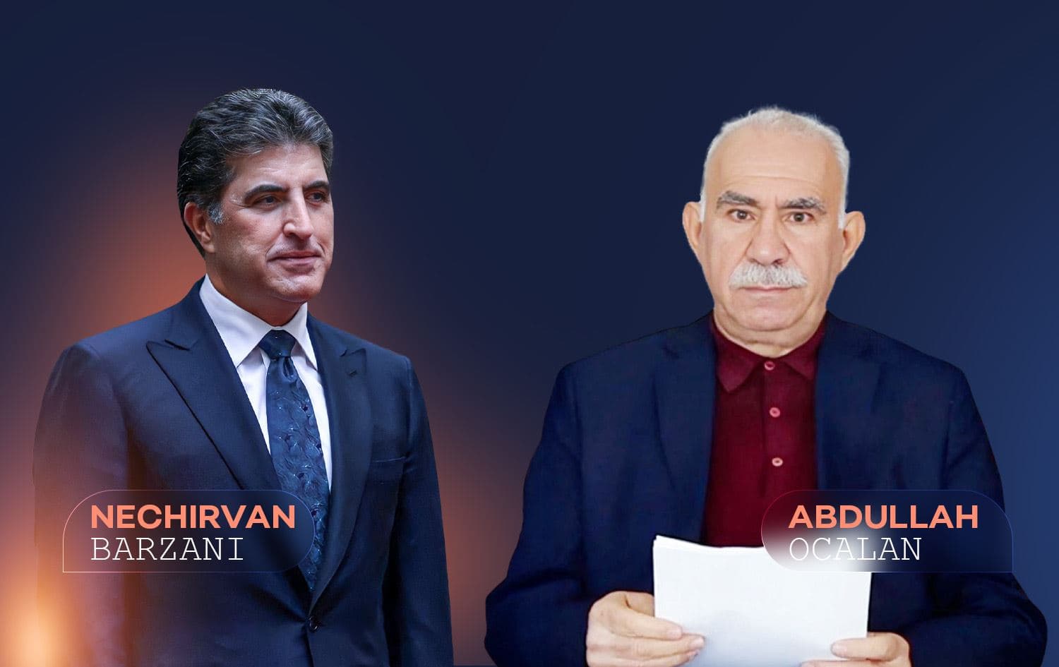 رئيس اقليم كوردستان نيجيرفان بارزاني وزعيم حزب العمال الكوردستاني عبد الله اوجلان