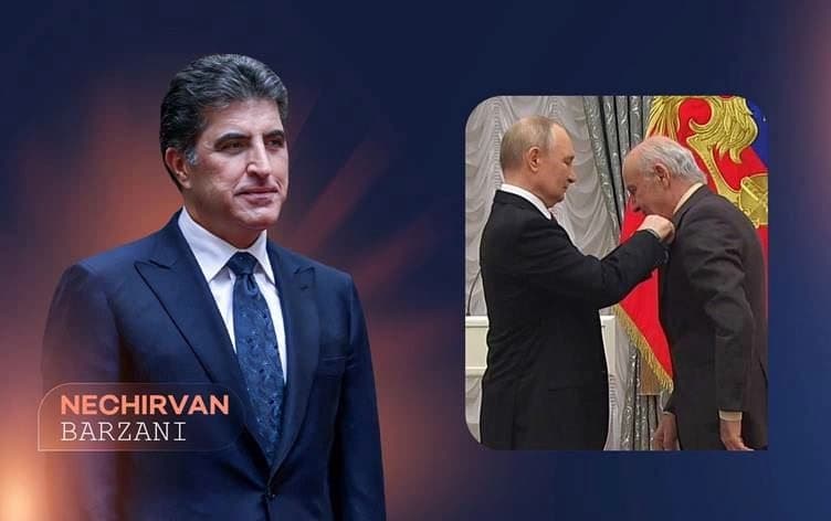 رئيس إقليم كوردستان نيجيرفان بارزاني ومراسم تقليد البروفيسور رشاد ميران بجائزة بوشكين من قبل الرئيس الروسي فلاديمير بوتين