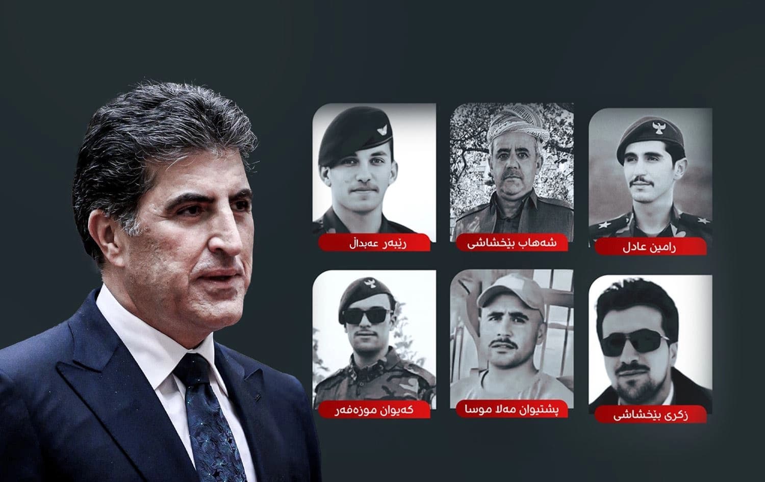 رئيس إقليم كوردستان نيجيرفان بارزاني وصور الشهداء
